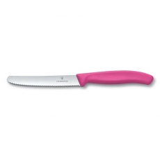 Nóż ząbkowany do warzyw i owoców Swiss Classic różowym dł. ostrza 11 cm<br />model: 6.7836.L115<br />producent: Victorinox